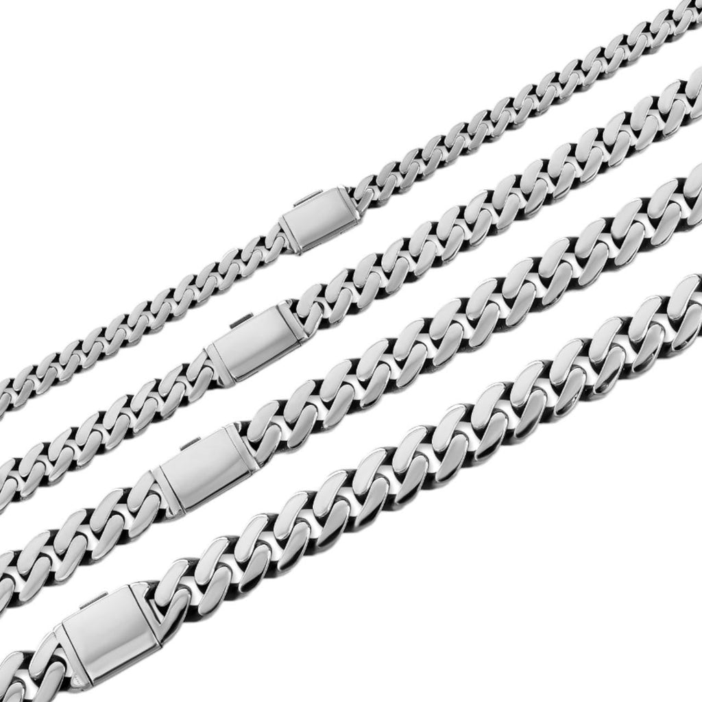 Cancun Cuban Link Chain Necklace Sleek Clasp  - 925 Sterling Silver - 18"-28" - 6mm-12mm