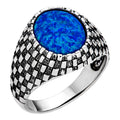 Black & White Ring - 925 Silver Oxidized - Synthetic Blue Opal