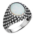 Black & White Ring - 925 Silver Oxidized - Synthetic White Opal