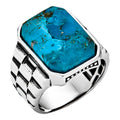 Chief Soldier Ring - 925 Silver Oxidized - Genuine Blue Turquoise Stone