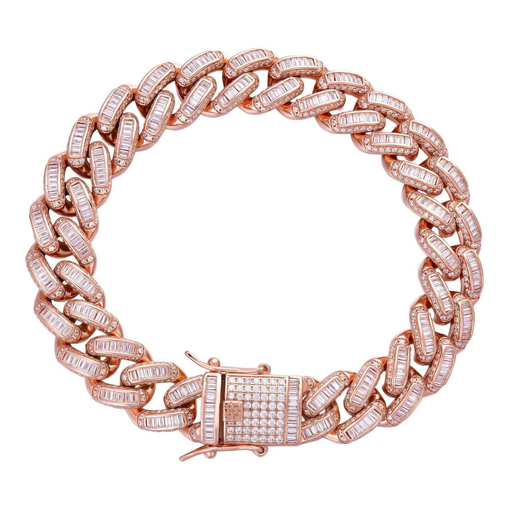 Classic Baguette Miami Cuban Link Bracelet Iced Out - 14k Rose Gold Vermeil 925 Silver - 12mm - 7"-8.5"