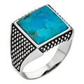 Classic Brick Road Ring - 925 Silver Oxidized - Genuine Blue Turquoise Stone