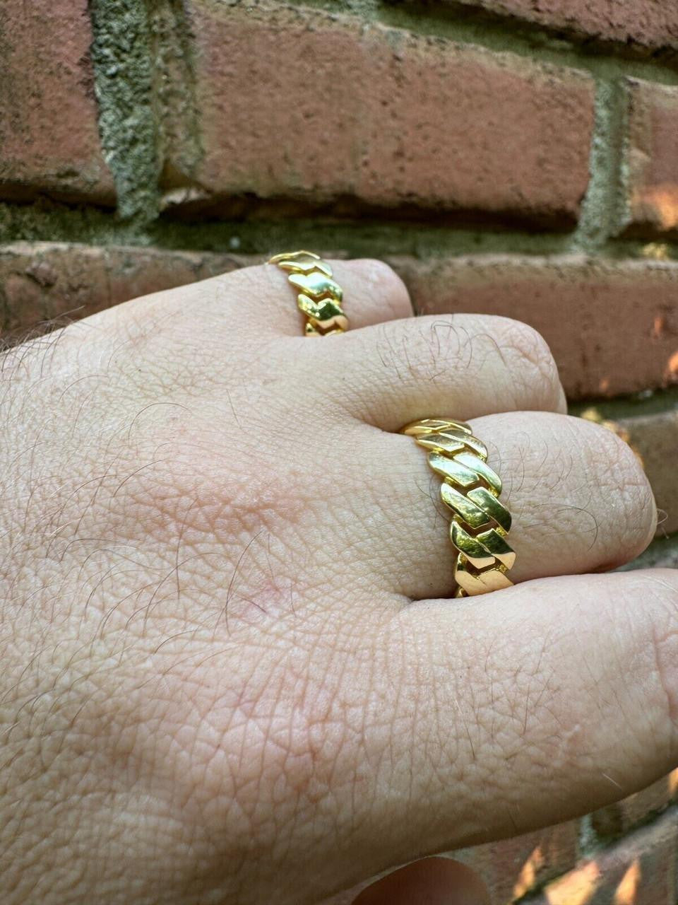 Classic 7.5mm Prong Miami Cuban Eternity Band Ring - 14k Gold Vermeil 925 Silver - Plain