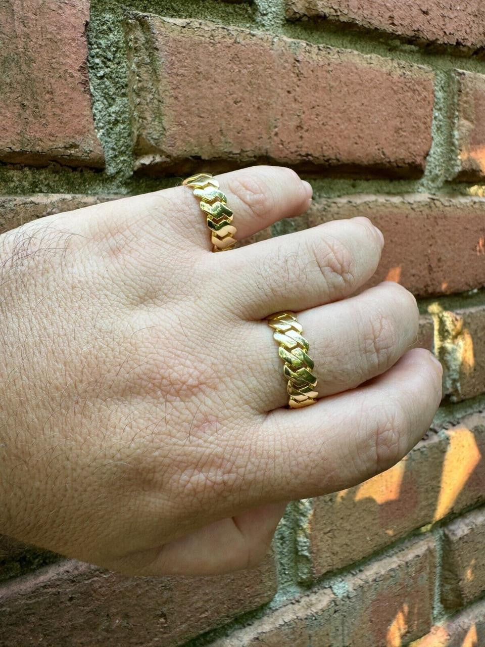 Classic 7.5mm Prong Miami Cuban Eternity Band Ring - 14k Gold Vermeil 925 Silver - Plain