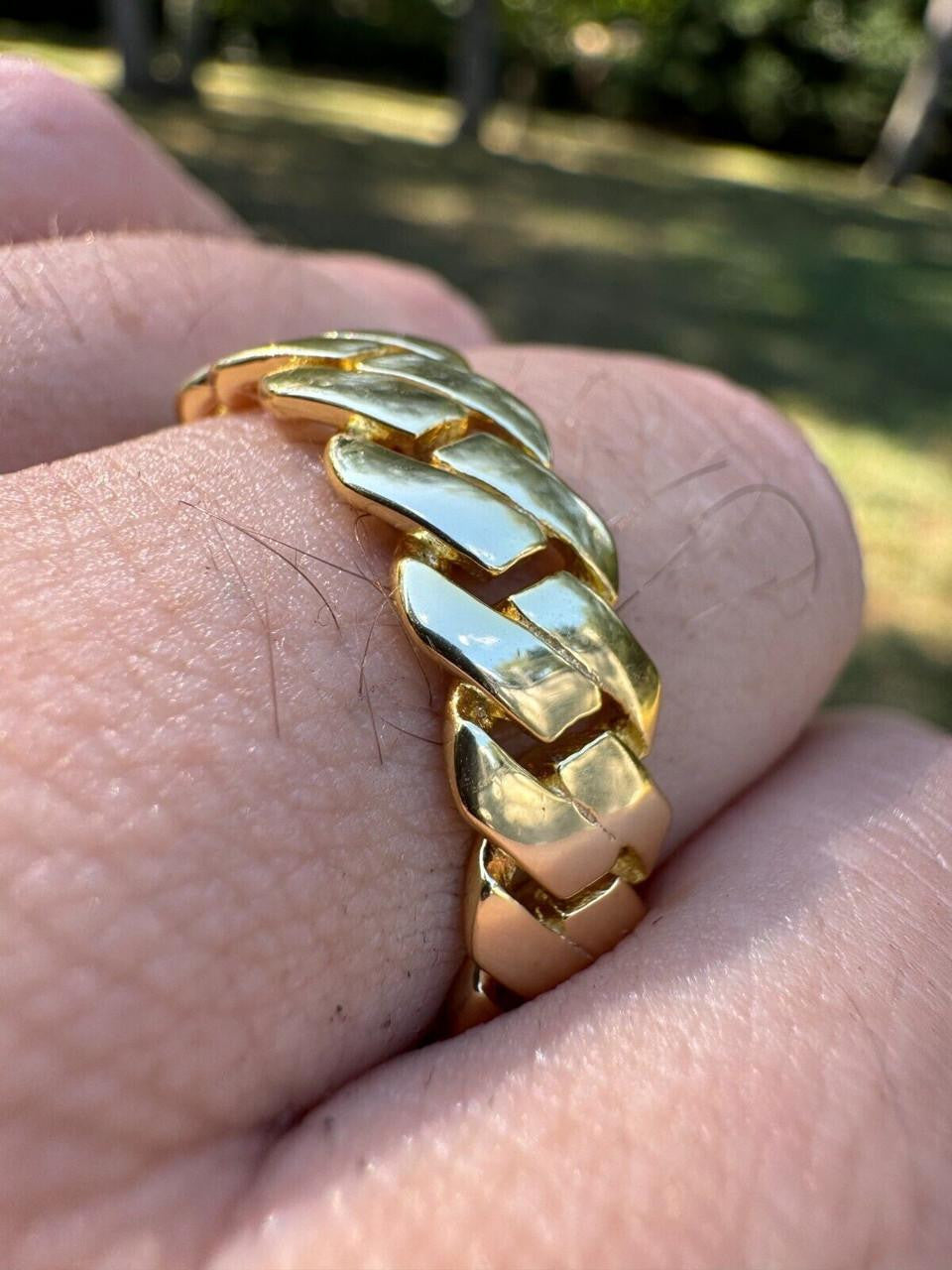 Classic 7.5mm Prong Miami Cuban Eternity Band Ring - 14k Gold Vermeil 925 Silver - Plain