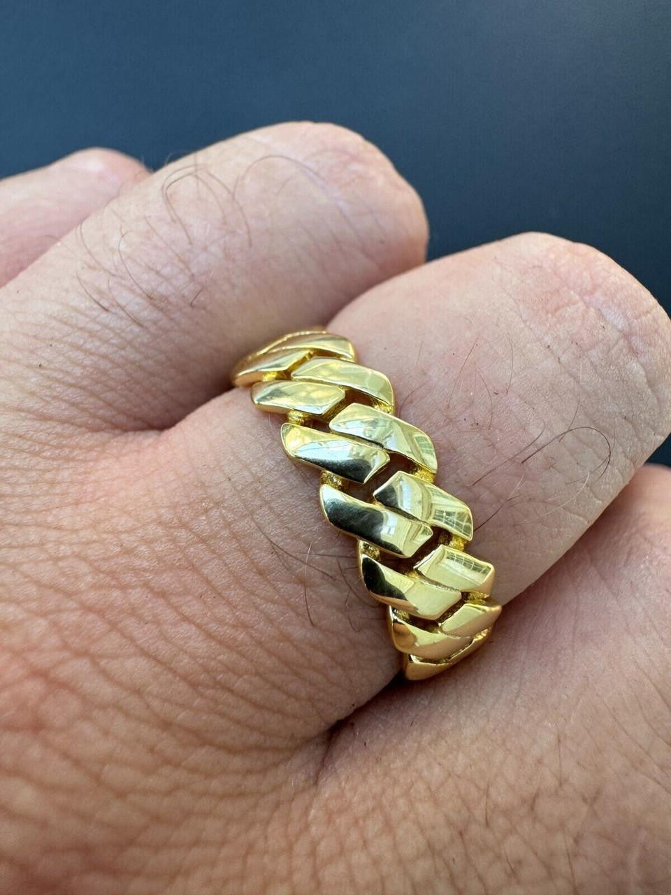 Classic 7.5mm Prong Miami Cuban Eternity Band Ring - 14k Gold Vermeil 925 Silver - Plain
