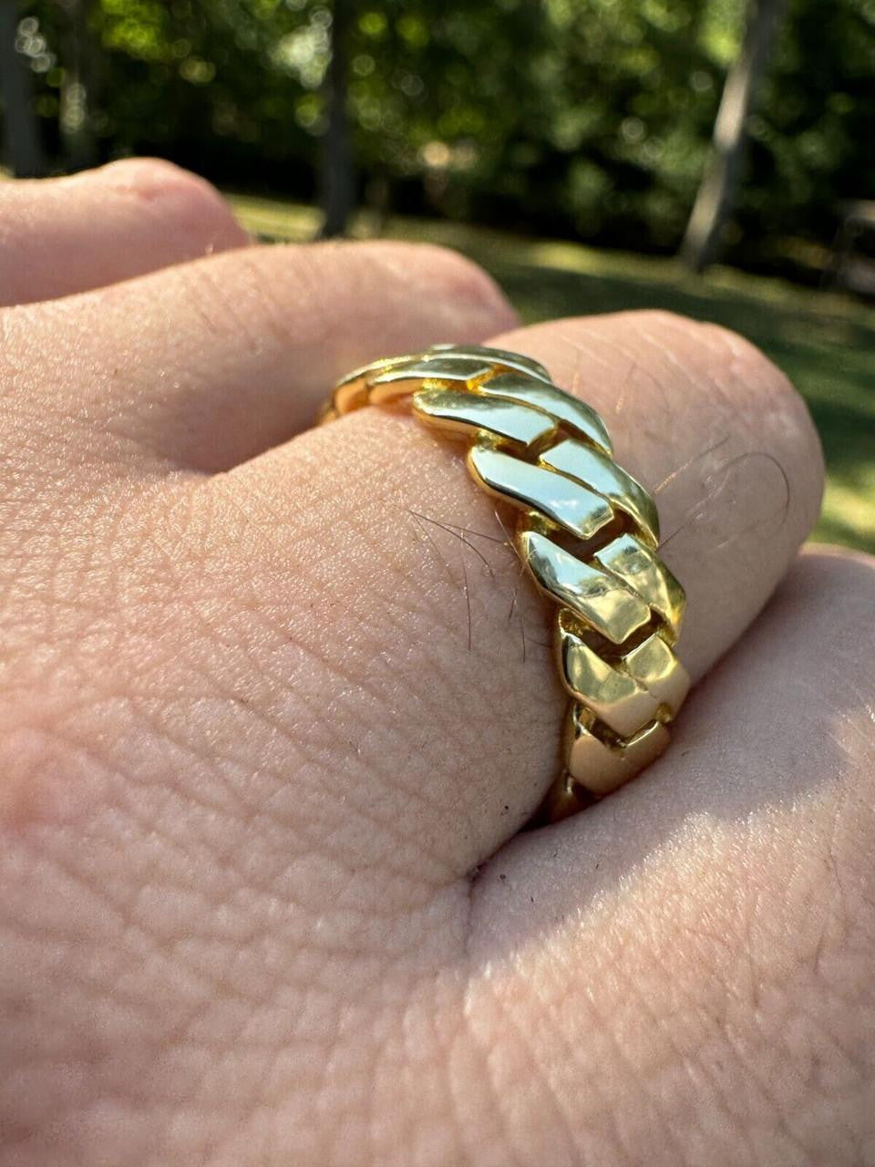 Classic 7.5mm Prong Miami Cuban Eternity Band Ring - 14k Gold Vermeil 925 Silver - Plain