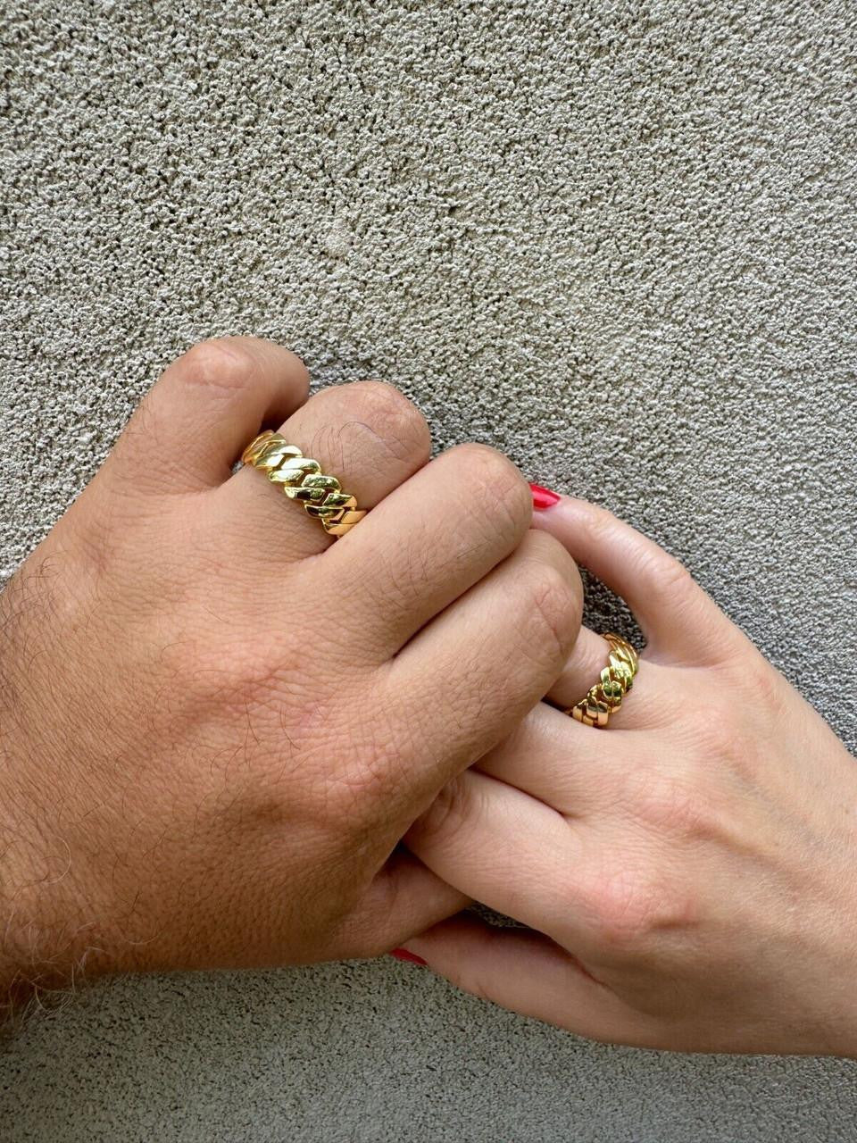 Classic 7.5mm Prong Miami Cuban Eternity Band Ring - 14k Gold Vermeil 925 Silver - Plain