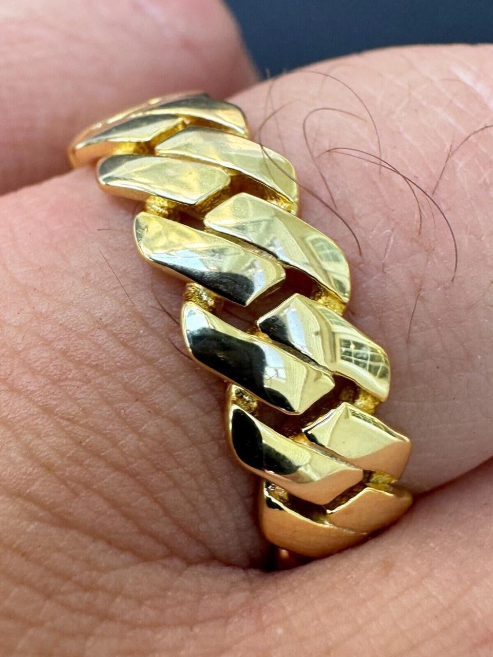 Classic 7.5mm Prong Miami Cuban Eternity Band Ring - 14k Gold Vermeil 925 Silver - Plain