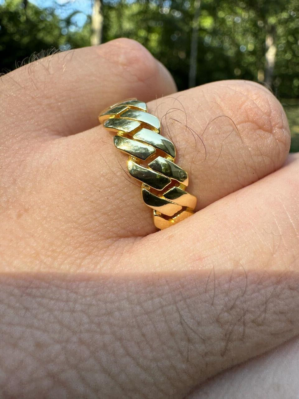 Classic 7.5mm Prong Miami Cuban Eternity Band Ring - 14k Gold Vermeil 925 Silver - Plain