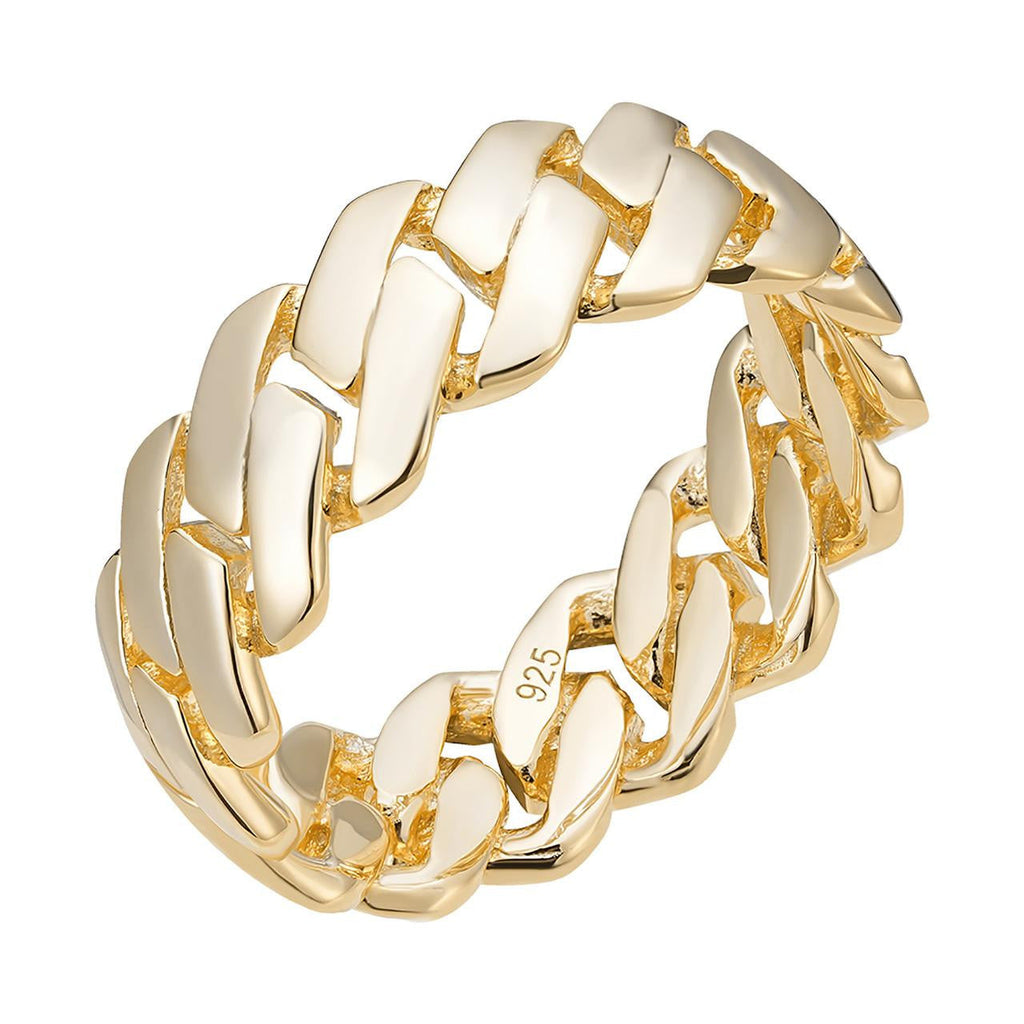 Classic 7.5mm Prong Miami Cuban Eternity Band Ring - 14k Gold Vermeil 925 Silver - Plain