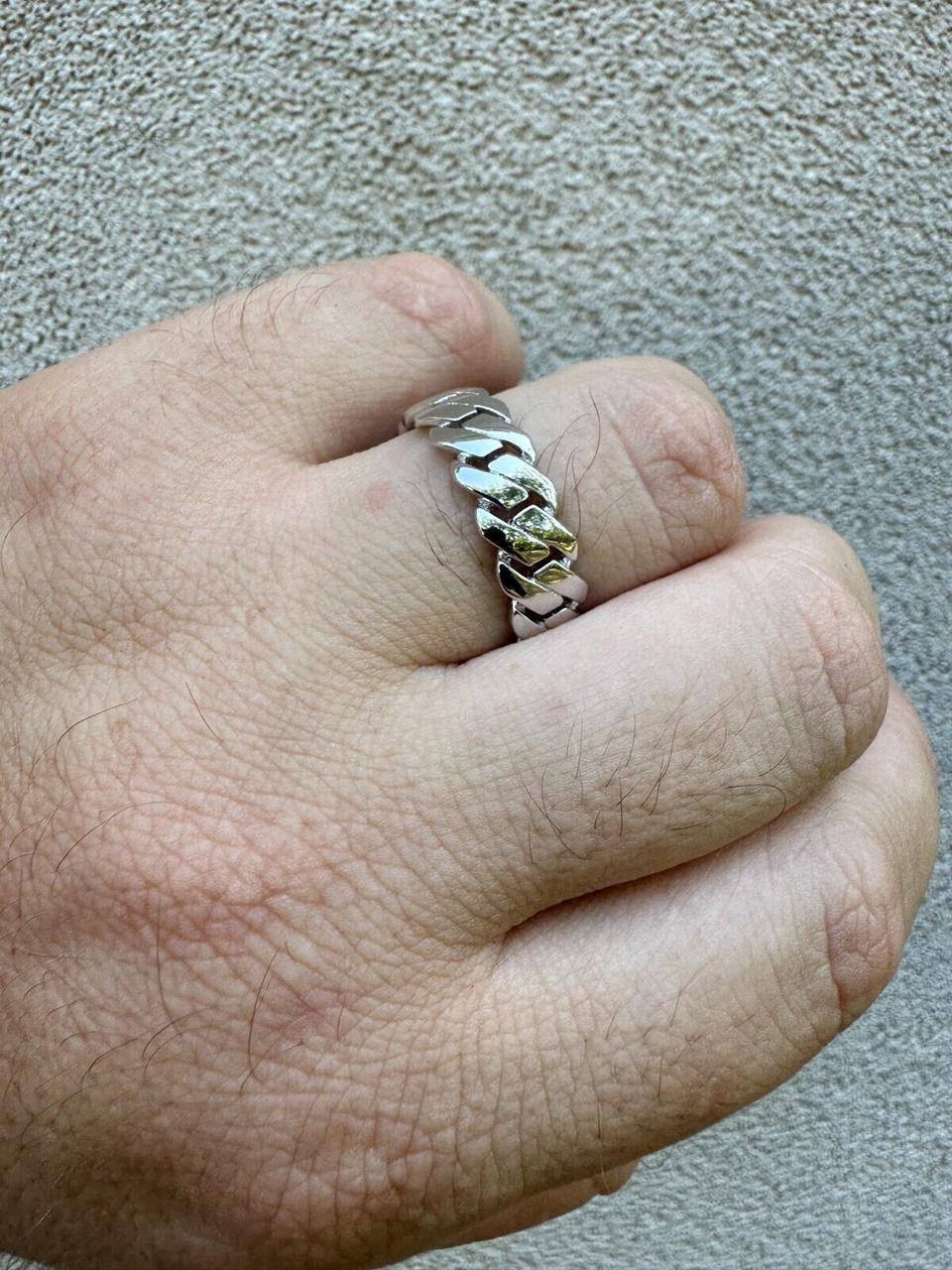 Classic 7.5mm Prong Miami Cuban Eternity Band Ring - 925 Silver - Plain