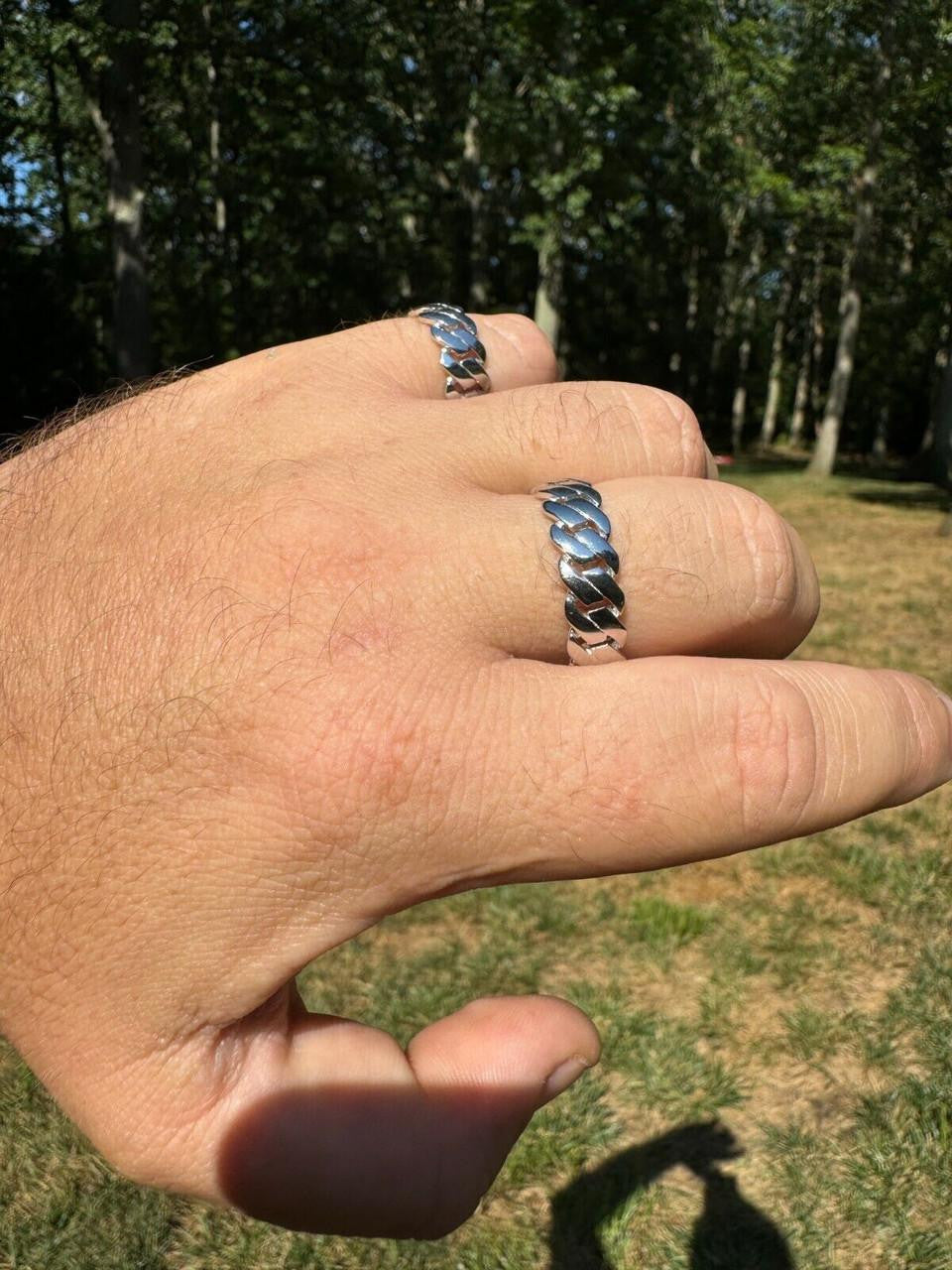 Classic 7.5mm Prong Miami Cuban Eternity Band Ring - 925 Silver - Plain