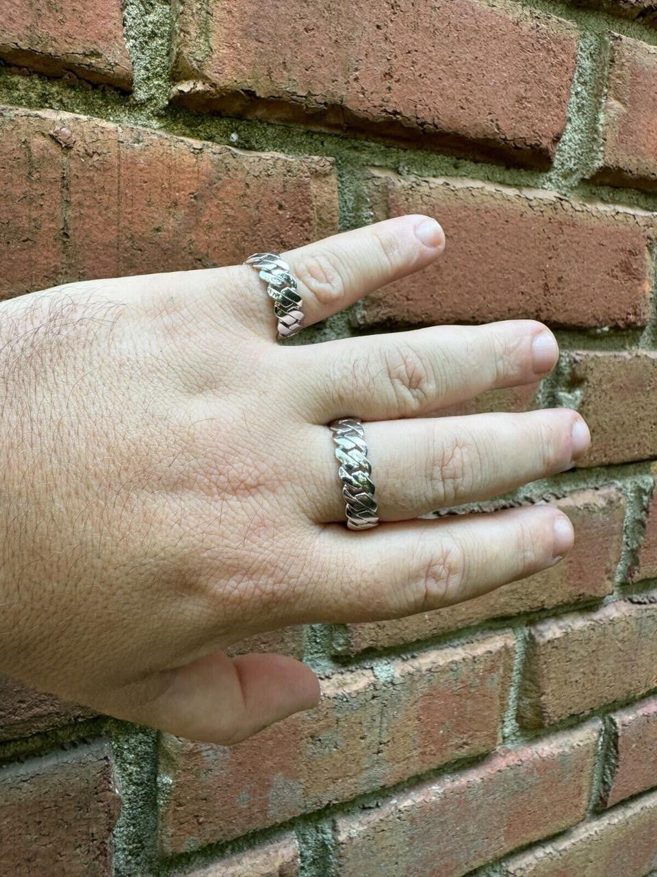 Classic 7.5mm Prong Miami Cuban Eternity Band Ring - 925 Silver - Plain