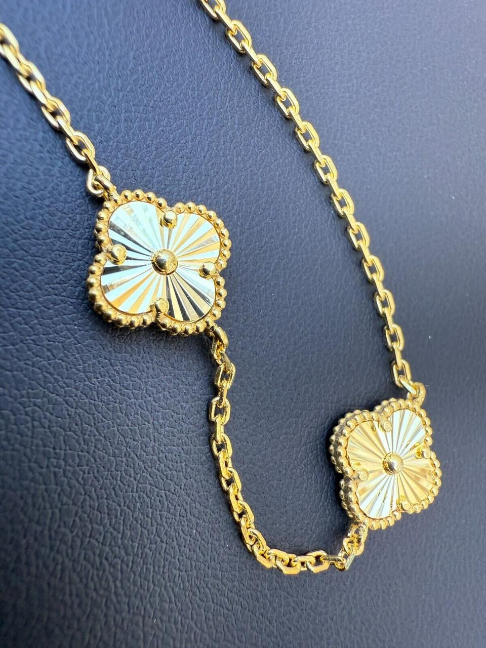 Cleef Clover Link Chain Necklace Or Bracelet Diamond Cut Motifs - 14k Gold Vermeil 925 Sterling Silver - 5.5"-24"