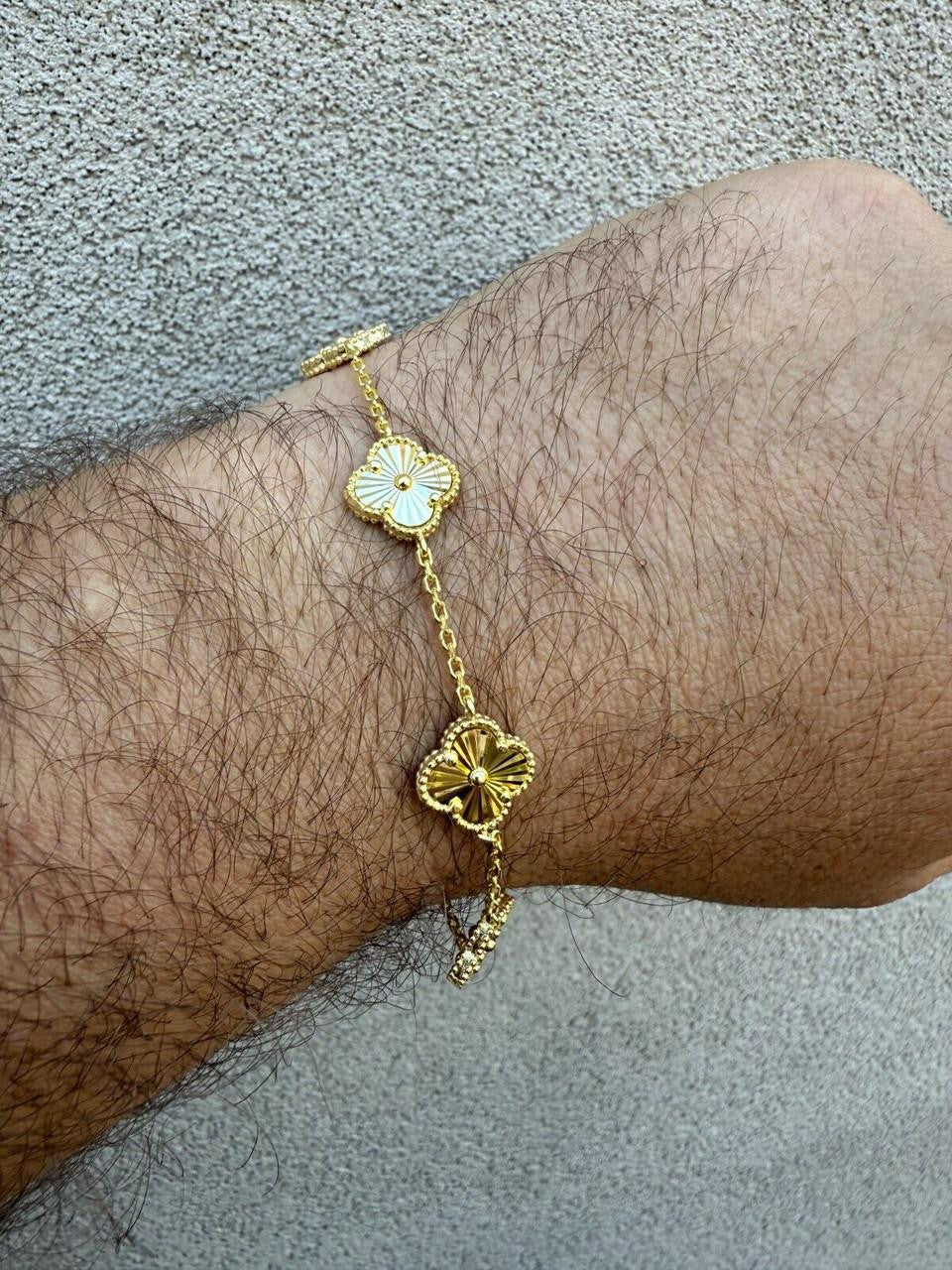 Cleef Clover Link Chain Necklace Or Bracelet Diamond Cut Motifs - 14k Gold Vermeil 925 Sterling Silver - 5.5"-24"
