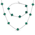 Cleef Clover Link Chain Necklace Or Bracelet Natural Green Malachite Motifs - 925 Sterling Silver - 5.5"-24"