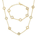Cleef Clover Link Chain Necklace Or Bracelet Natural Mother Of Pearl Motifs - 925 Sterling Silver - 5.5"-24"