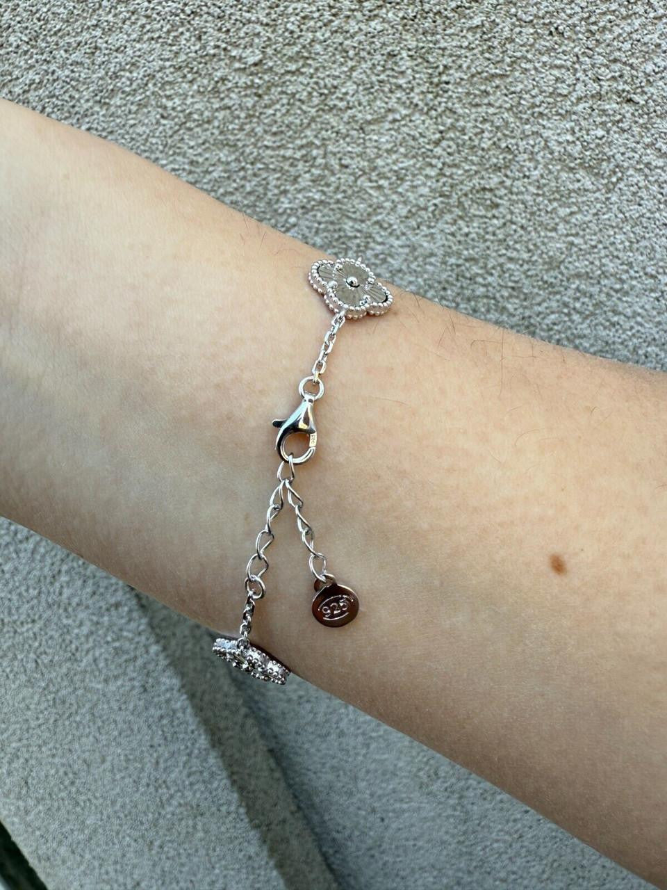 Cleef Clover Link Chain Necklace Or Bracelet Diamond Cut Motifs - 925 Sterling Silver - 5.5"-24"