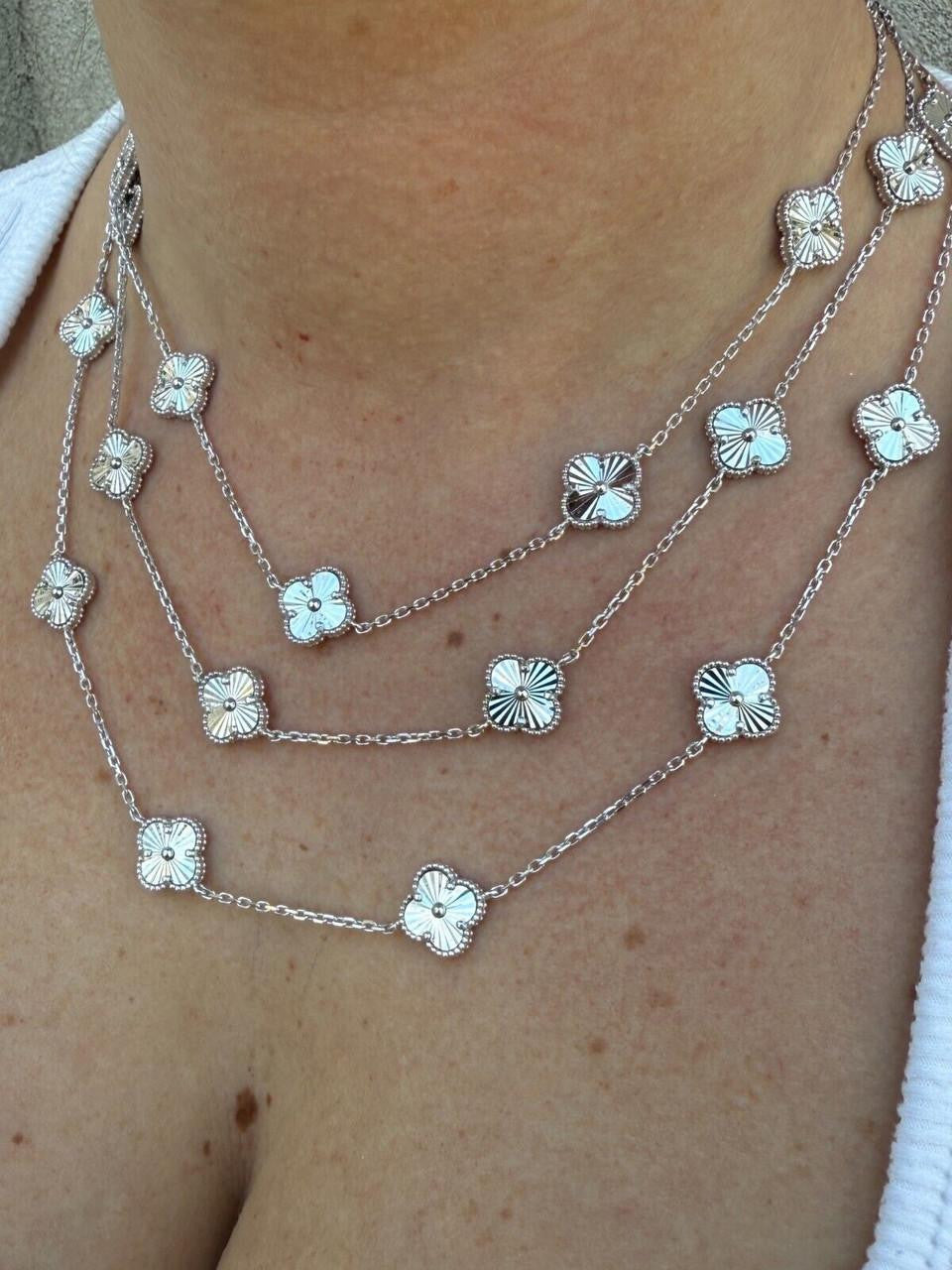 Cleef Clover Link Chain Necklace Or Bracelet Diamond Cut Motifs - 925 Sterling Silver - 5.5"-24"