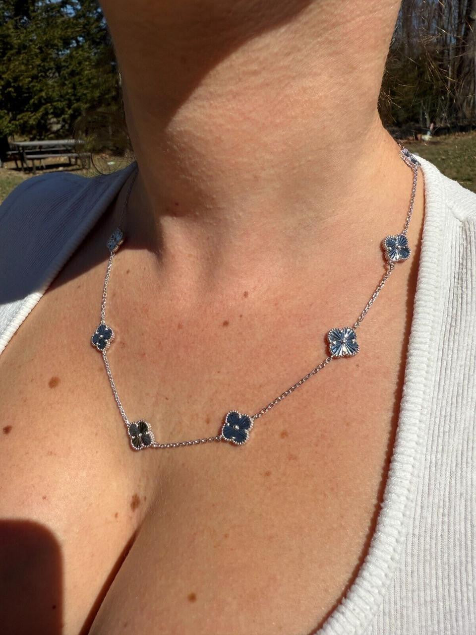Cleef Clover Link Chain Necklace Or Bracelet Diamond Cut Motifs - 925 Sterling Silver - 5.5"-24"