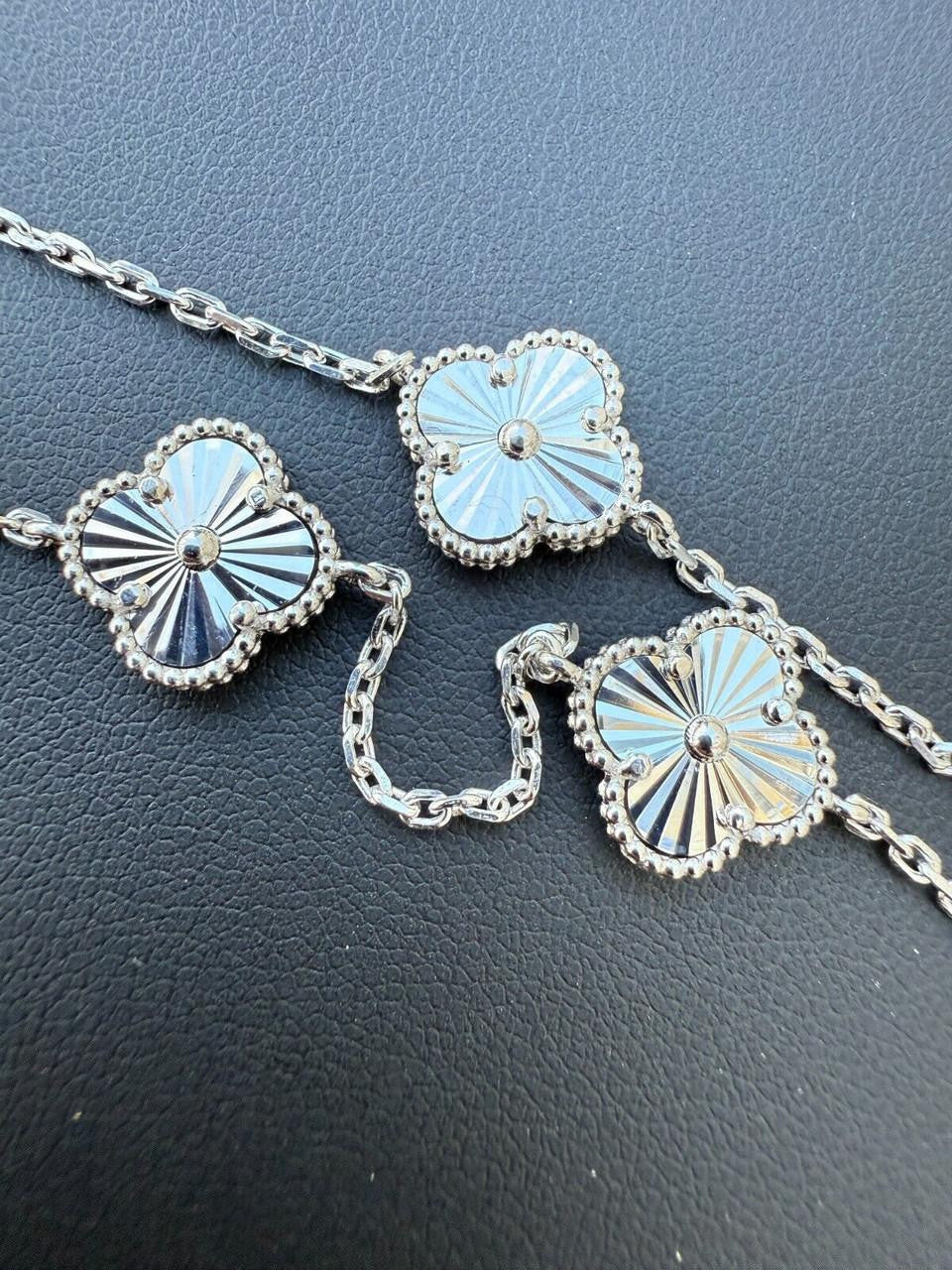 Cleef Clover Link Chain Necklace Or Bracelet Diamond Cut Motifs - 925 Sterling Silver - 5.5"-24"
