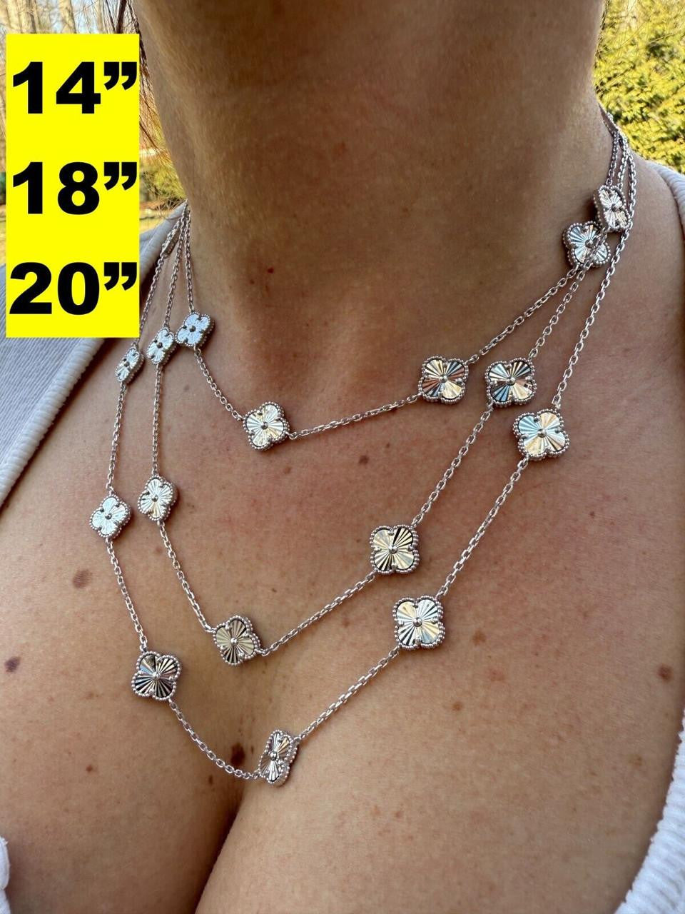Cleef Clover Link Chain Necklace Or Bracelet Diamond Cut Motifs - 925 Sterling Silver - 5.5"-24"