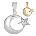 Crescent Moon & Star Islam Pendant - 14k Gold Vermeil Or 925 Silver - Small 1"