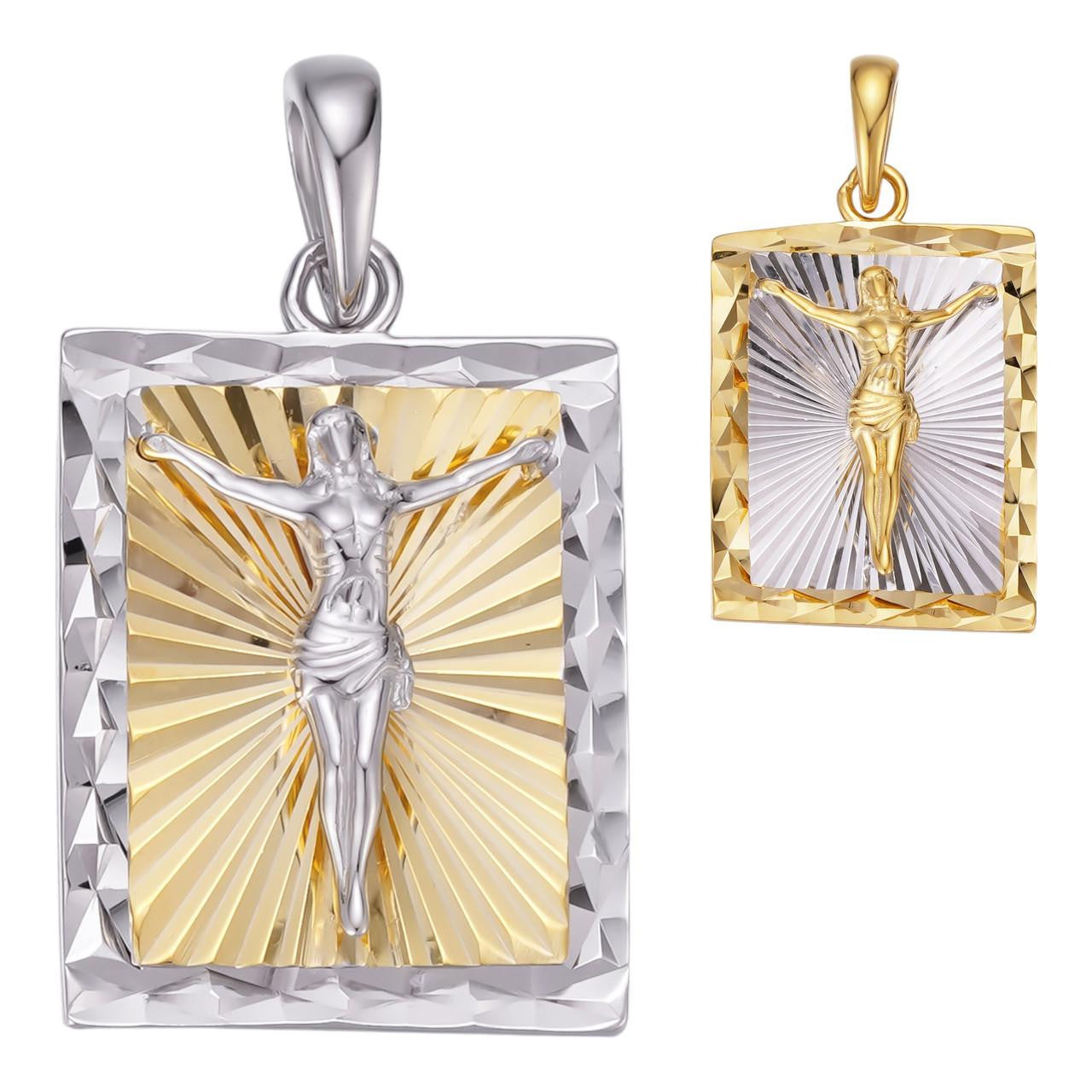 Cross Jesus Medallion Pendant - 14k Gold Vermeil Or 925 Silver - Small 1"