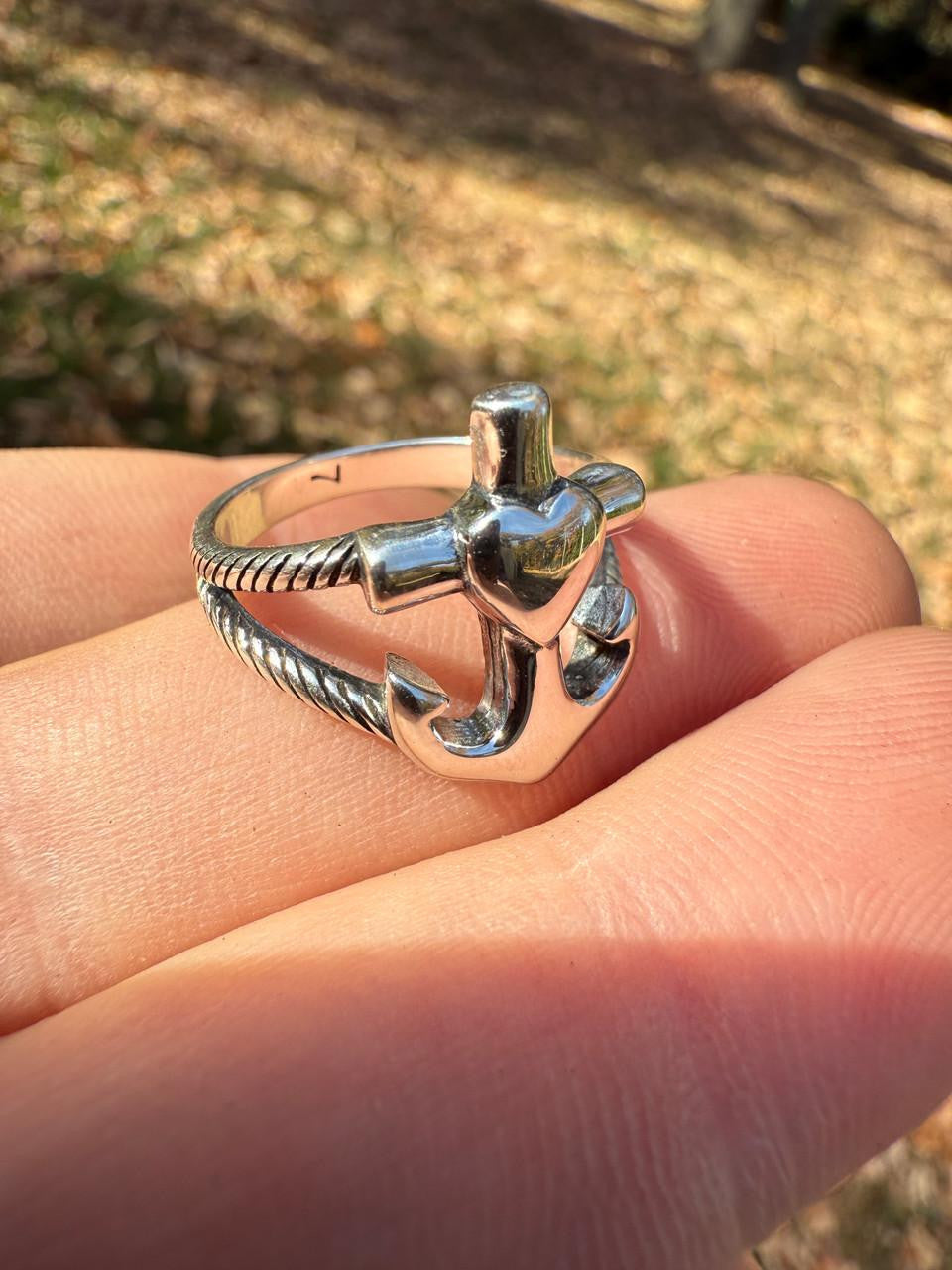 Cross On Anchor Ring - 925 Silver Oxidized - Plain