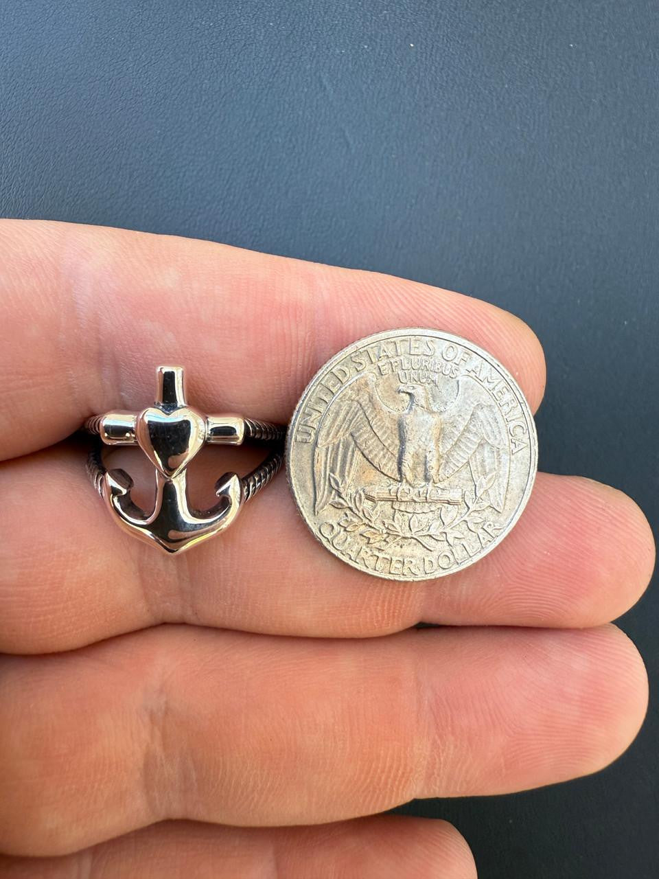 Cross On Anchor Ring - 925 Silver Oxidized - Plain