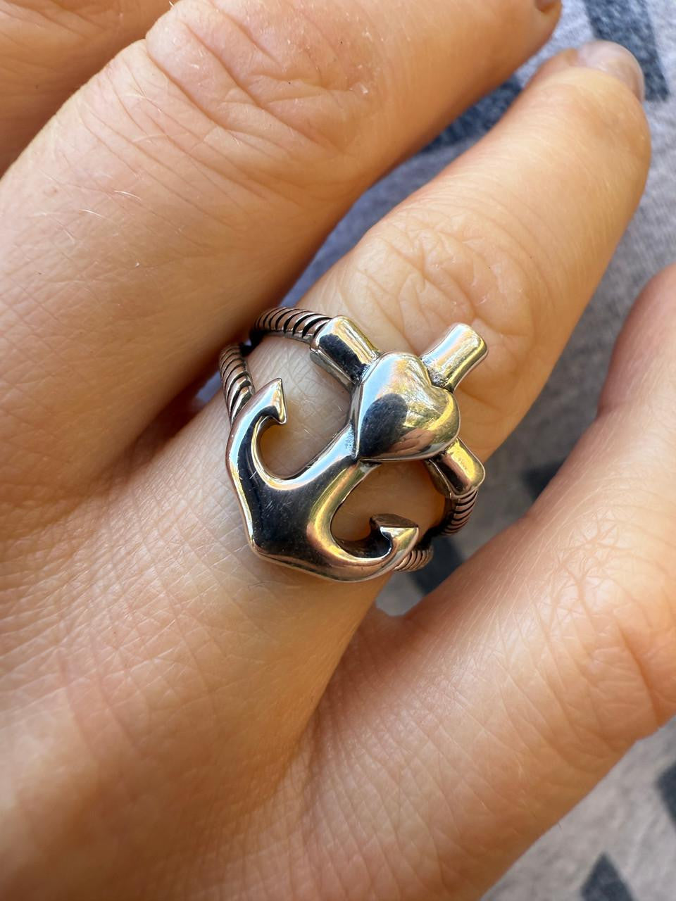 Cross On Anchor Ring - 925 Silver Oxidized - Plain