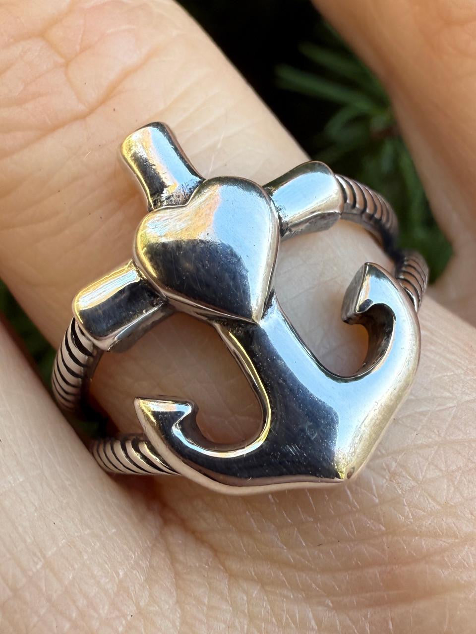 Cross On Anchor Ring - 925 Silver Oxidized - Plain
