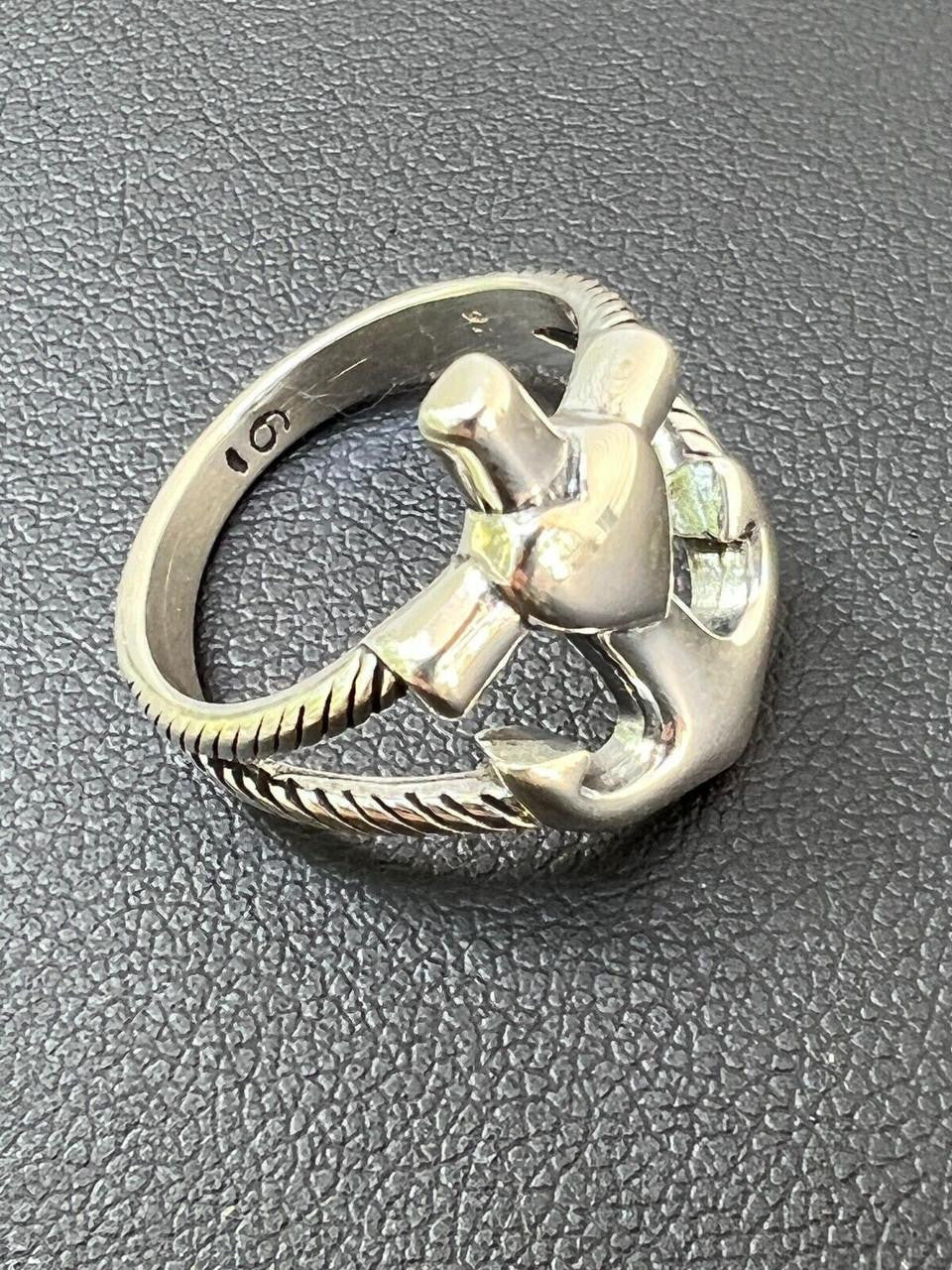 Cross On Anchor Ring - 925 Silver Oxidized - Plain