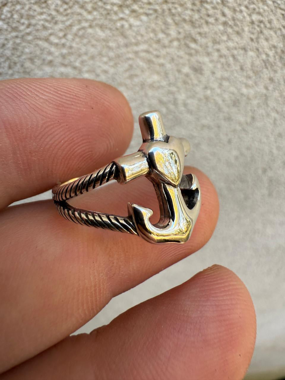 Cross On Anchor Ring - 925 Silver Oxidized - Plain