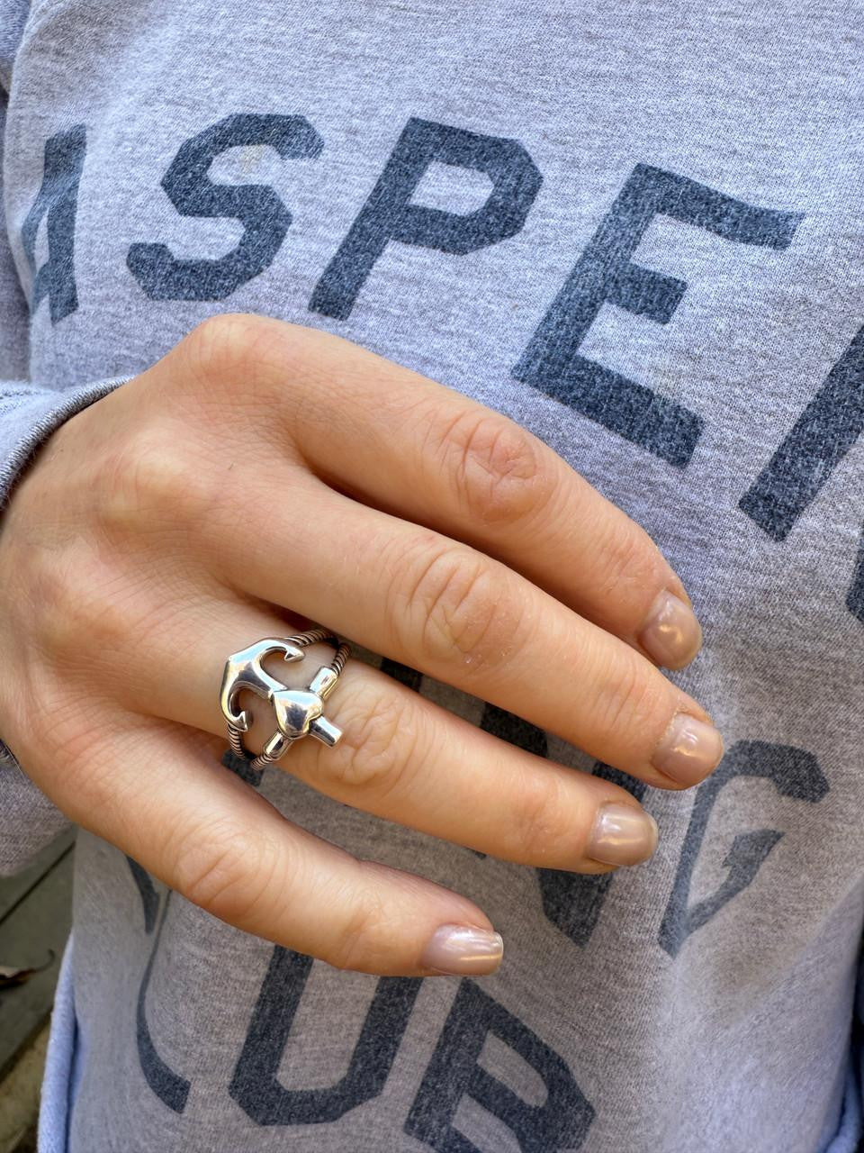 Cross On Anchor Ring - 925 Silver Oxidized - Plain