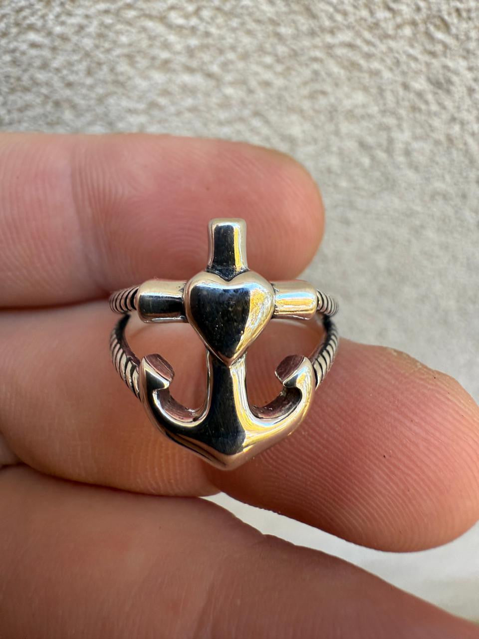 Cross On Anchor Ring - 925 Silver Oxidized - Plain