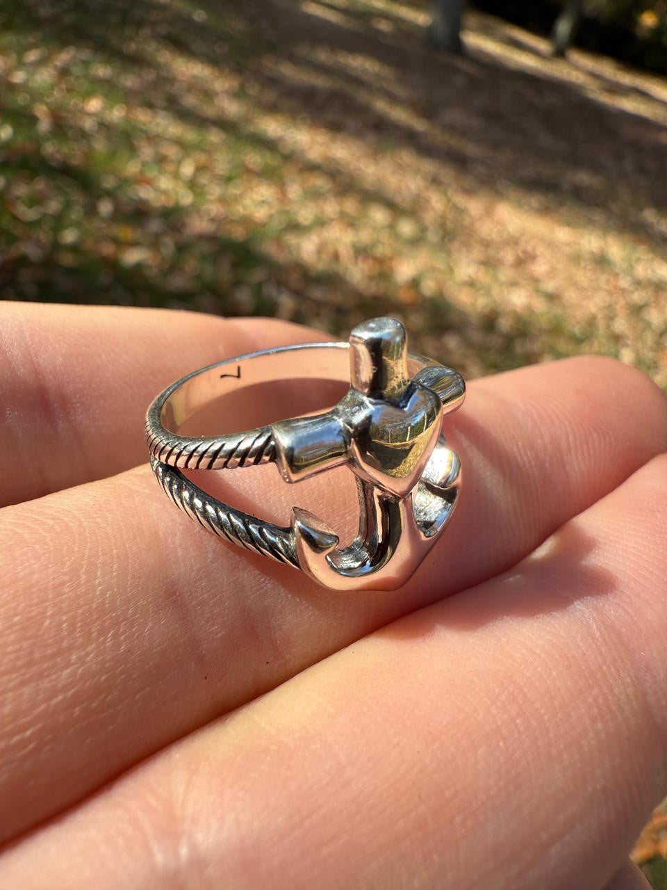 Cross On Anchor Ring - 925 Silver Oxidized - Plain