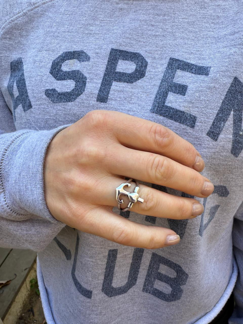 Cross On Anchor Ring - 925 Silver Oxidized - Plain