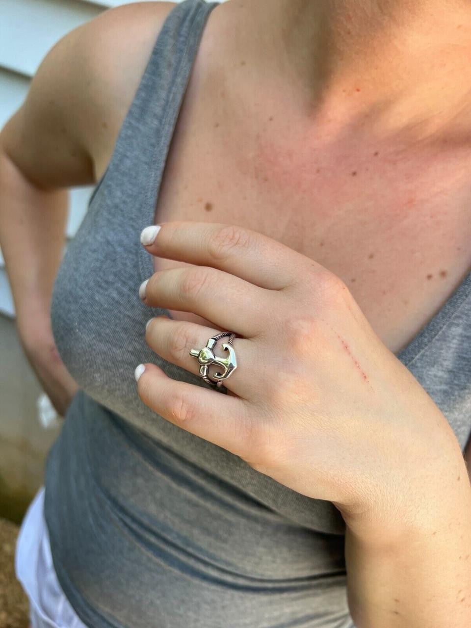 Cross On Anchor Ring - 925 Silver Oxidized - Plain