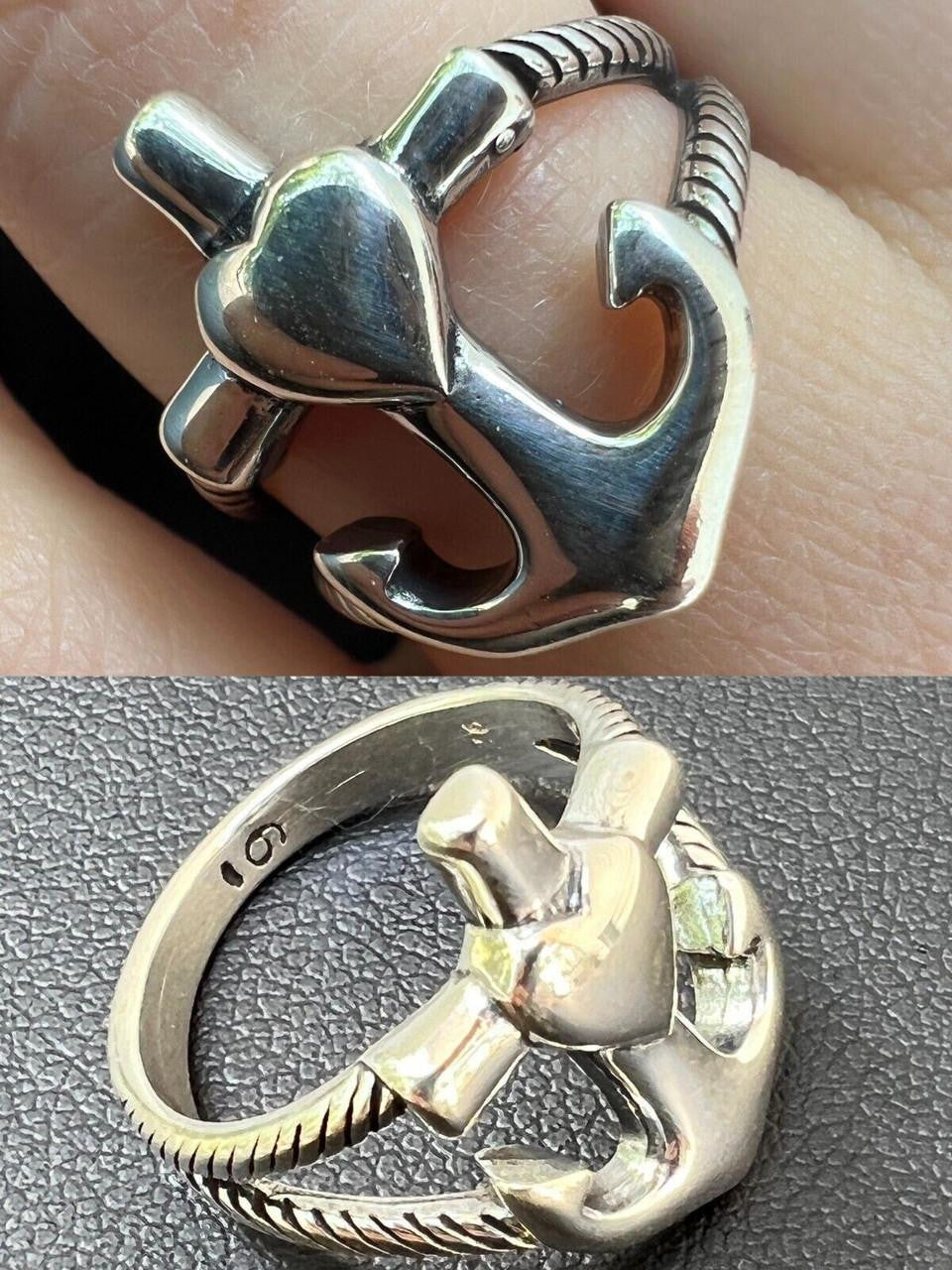 Cross On Anchor Ring - 925 Silver Oxidized - Plain