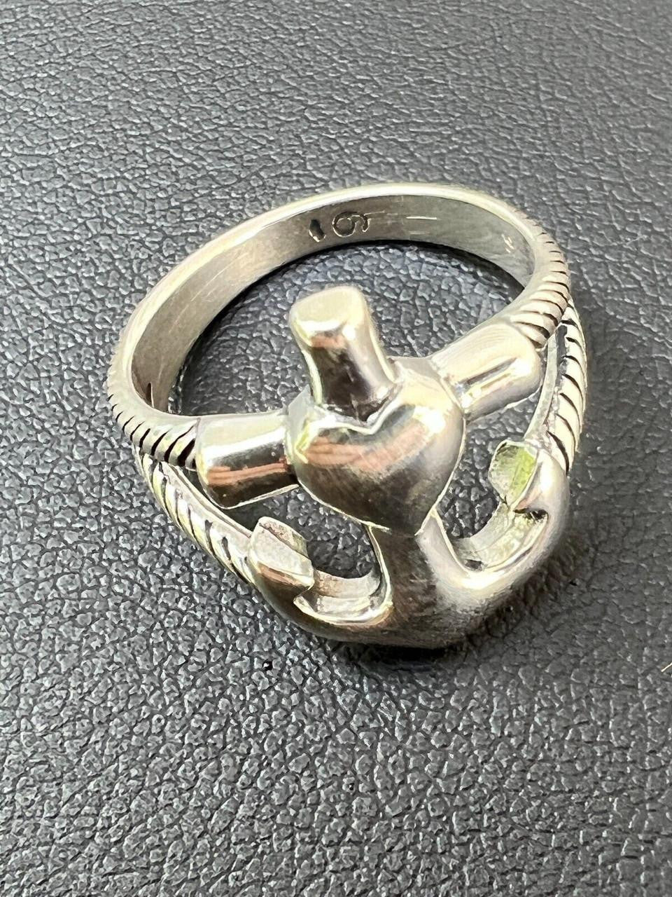 Cross On Anchor Ring - 925 Silver Oxidized - Plain