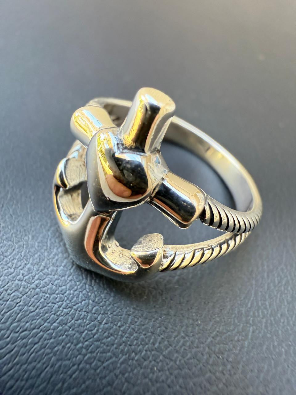 Cross On Anchor Ring - 925 Silver Oxidized - Plain