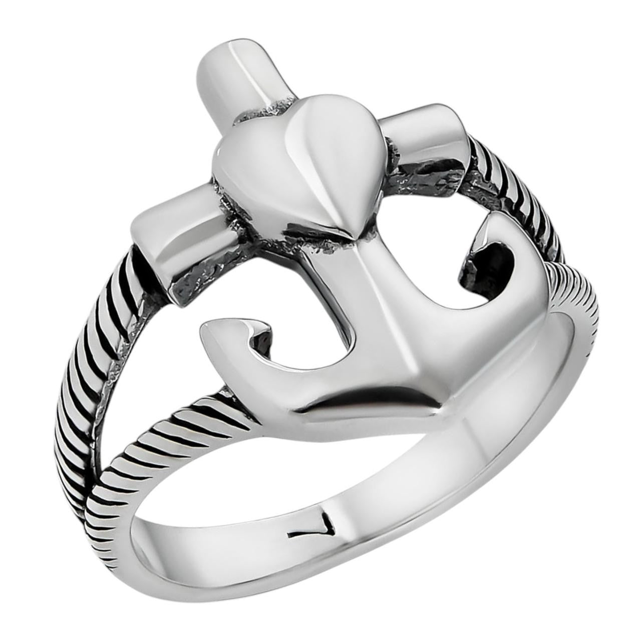 Cross On Anchor Ring - 925 Silver Oxidized - Plain