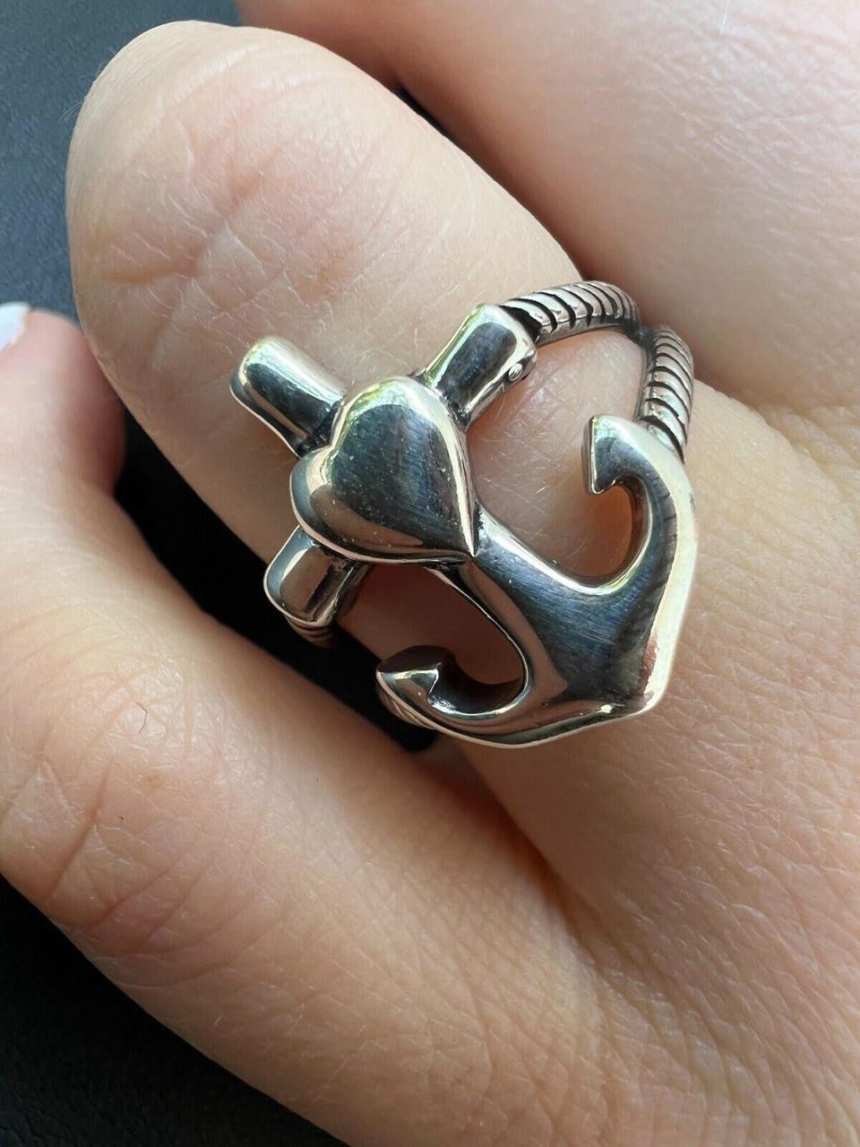 Cross On Anchor Ring - 925 Silver Oxidized - Plain