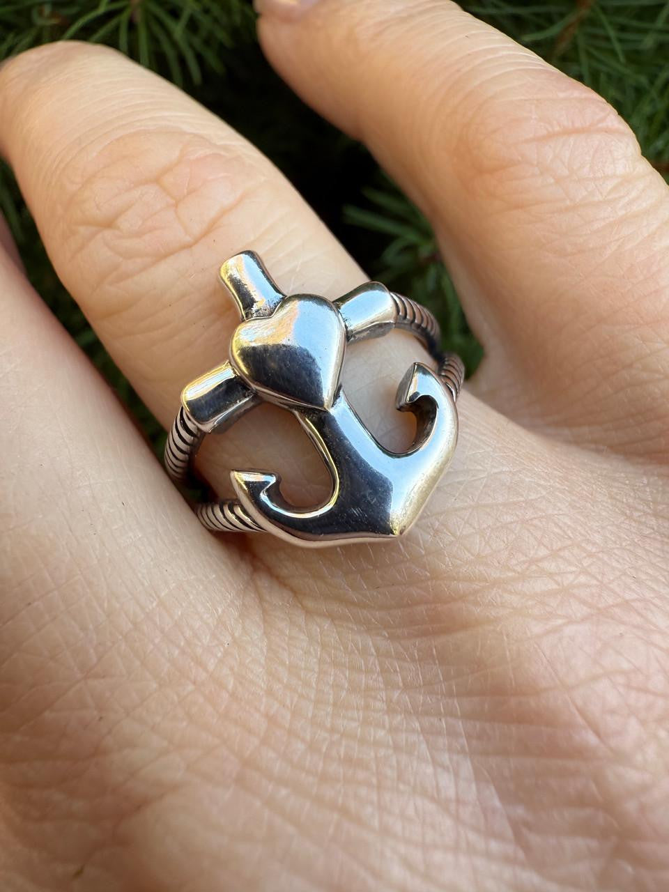 Cross On Anchor Ring - 925 Silver Oxidized - Plain