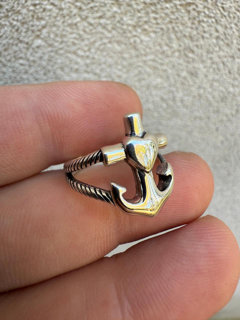 Cross On Anchor Ring - 925 Silver Oxidized - Plain