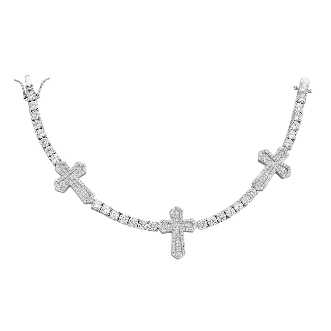 Cross Tennis Bracelet Iced Out CZ Stones - 925 Silver - 4mm - 6"-8.5"