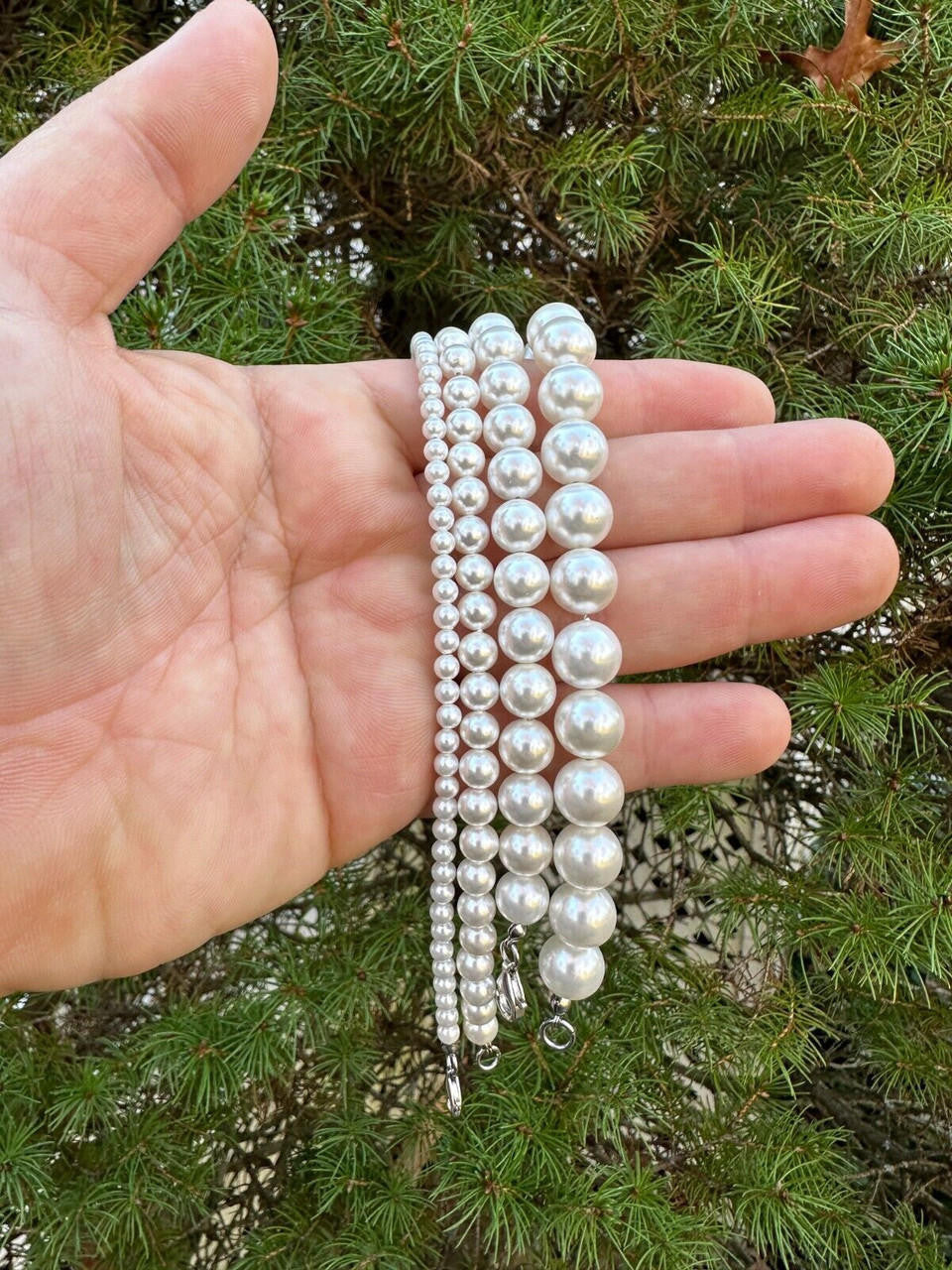 Cultured Pearl Chain Bracelet - 925 Silver - 6"-8.5" - 4mm-10mm