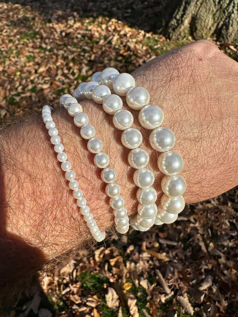 Cultured Pearl Chain Bracelet - 925 Silver - 6"-8.5" - 4mm-10mm